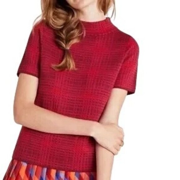 Anthropologie Field Flower Celina Red Plaid Knit Blouse - Picture 1 of 7
